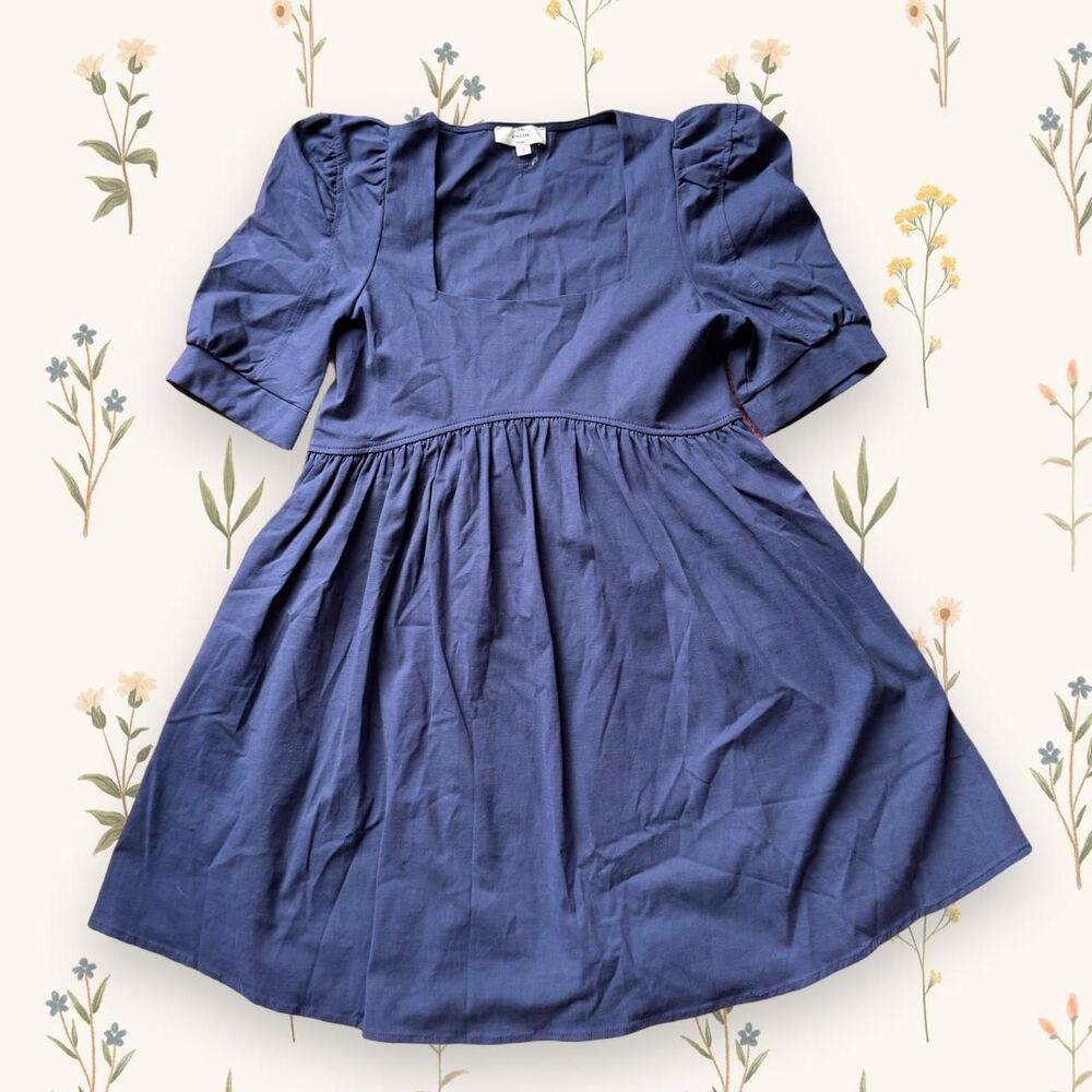 Entro Boutique Blue Square Neck Puff Sleeve Empire Waist Babydoll Dress S
